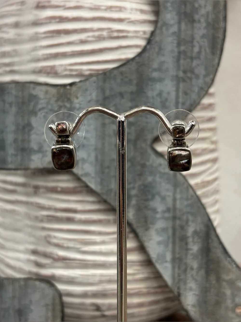 Abalone Sterling Silver Frame Iridescent Stud Earrings